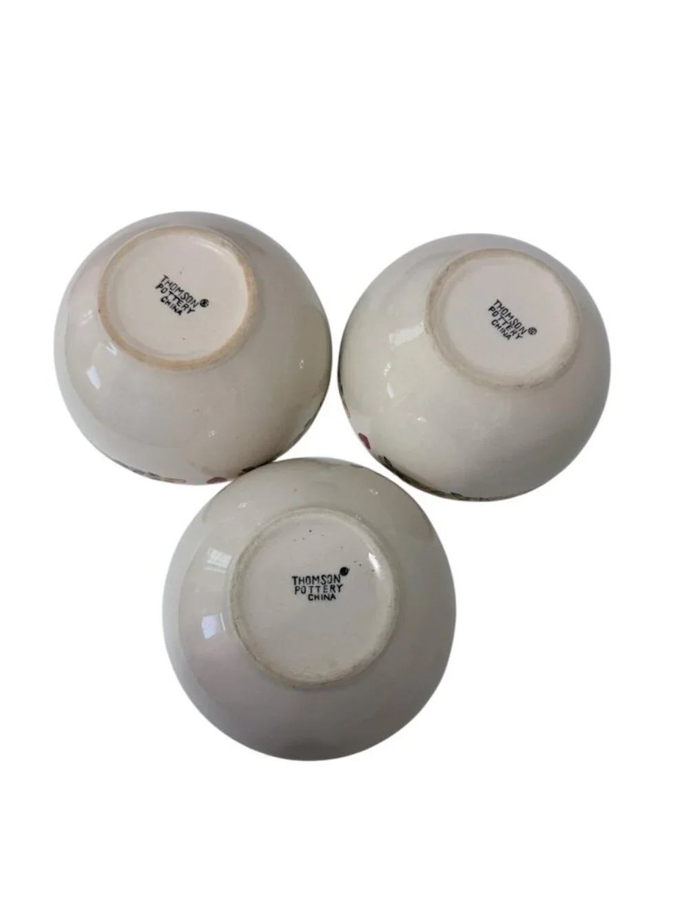 VTG 3  Thompson Pottery Bird House Cereal Soup Bowls 6 inch x 2.75 inch READ